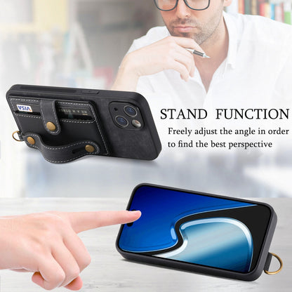 ELECTROPRIME For iPhone 15 Retro Cross Wristband Wallet Leather Back Phone Case(Black)