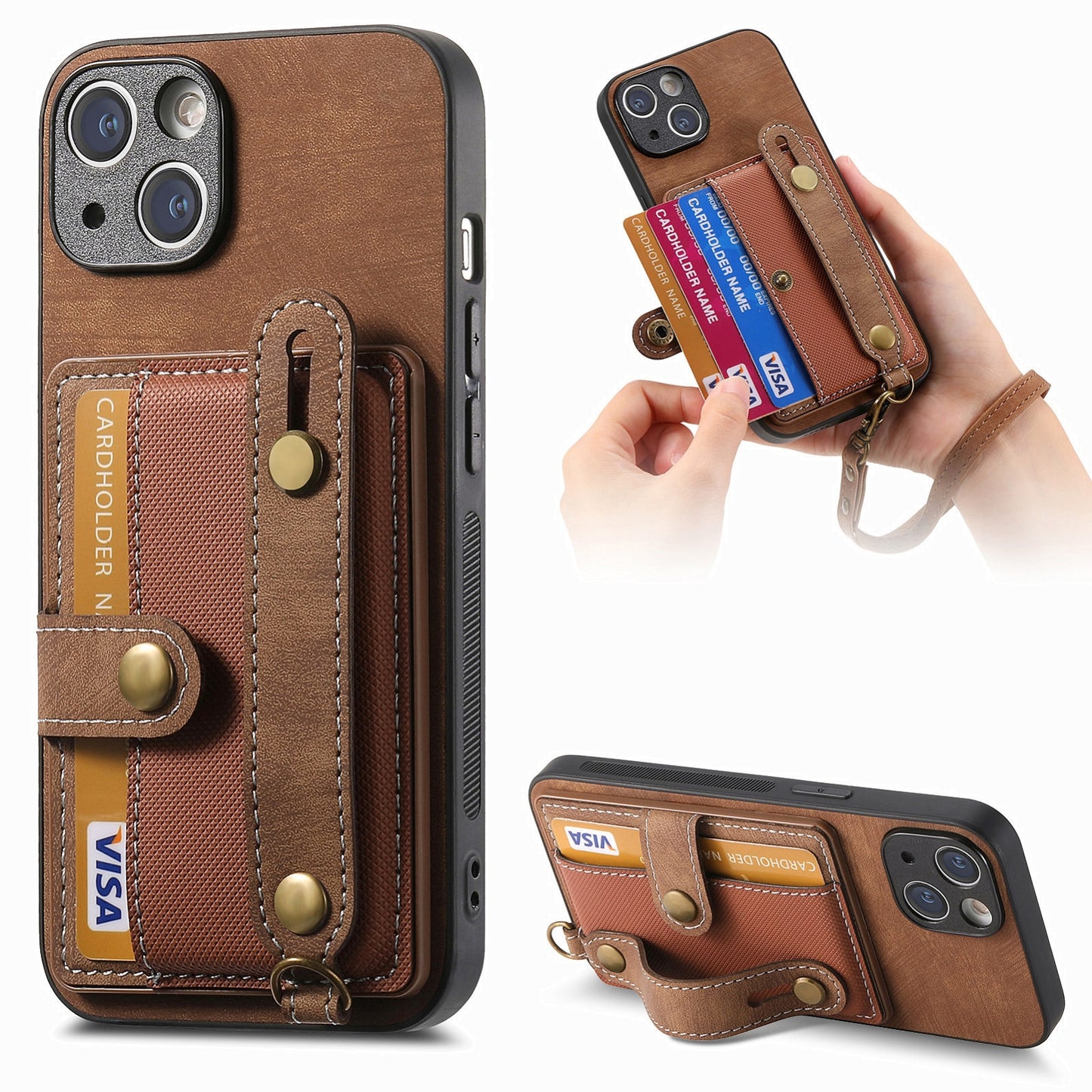 ELECTROPRIME For iPhone 15 Retro Cross Wristband Wallet Leather Back Phone Case(Brown)