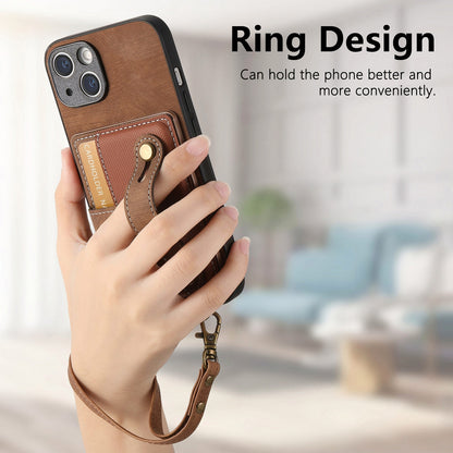 ELECTROPRIME For iPhone 15 Retro Cross Wristband Wallet Leather Back Phone Case(Brown)