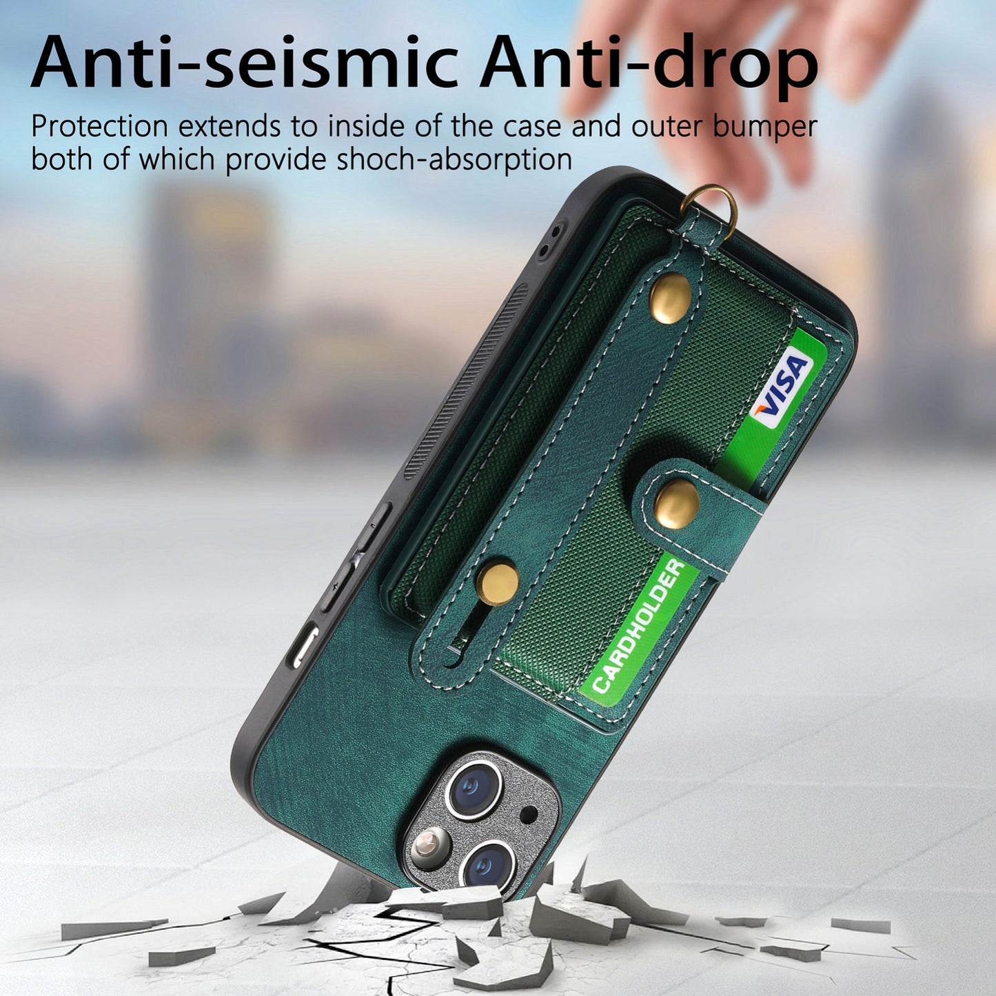 ELECTROPRIME For iPhone 15 Retro Cross Wristband Wallet Leather Back Phone Case(Green)