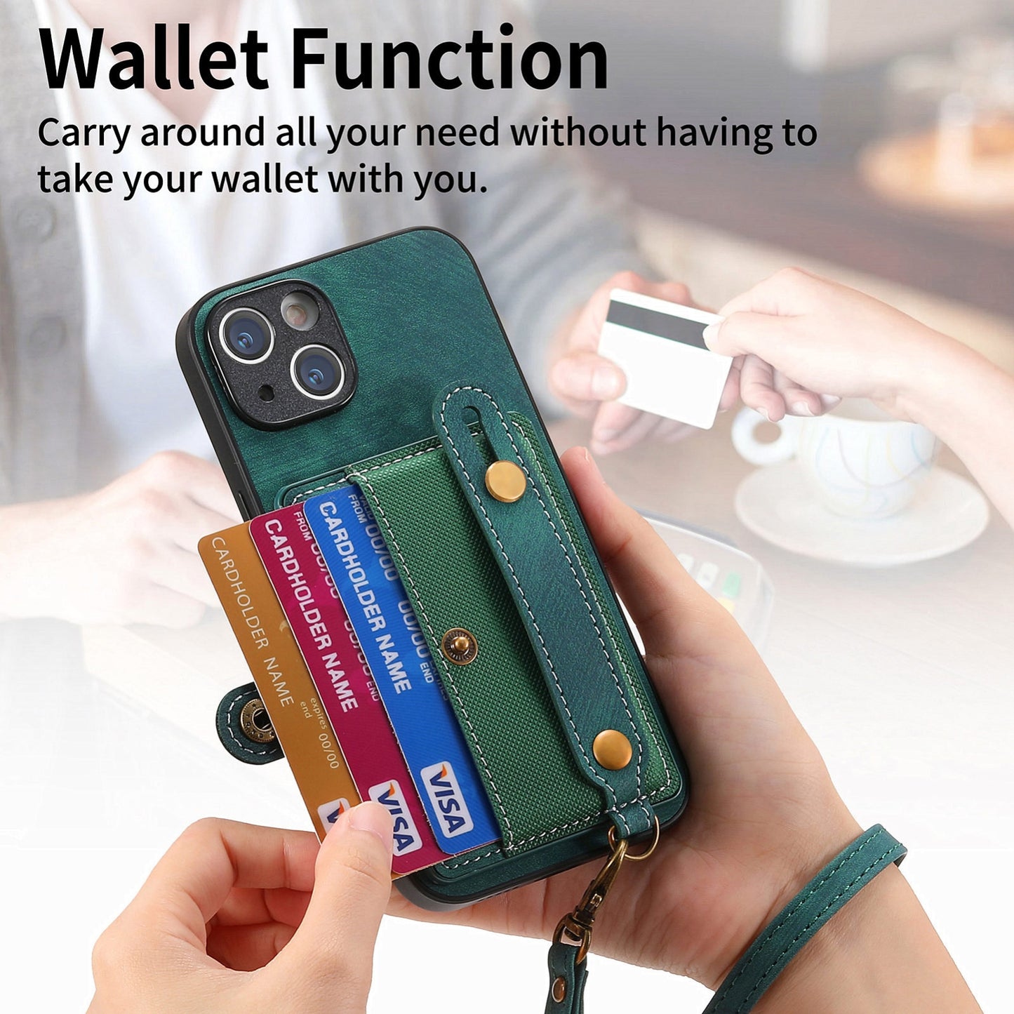 ELECTROPRIME For iPhone 15 Retro Cross Wristband Wallet Leather Back Phone Case(Green)