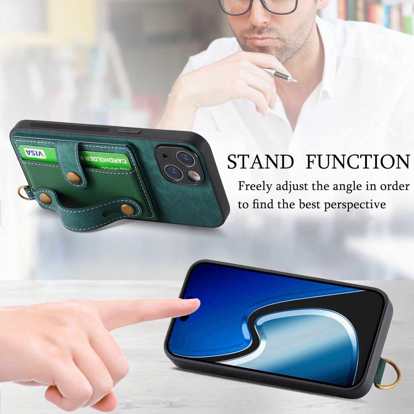 ELECTROPRIME For iPhone 15 Retro Cross Wristband Wallet Leather Back Phone Case(Green)