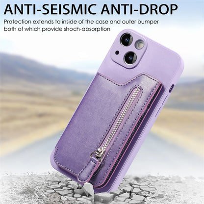 ELECTROPRIME For iPhone 15 Zipper Wallet Leather Back Shockproof Phone Case(Purple)