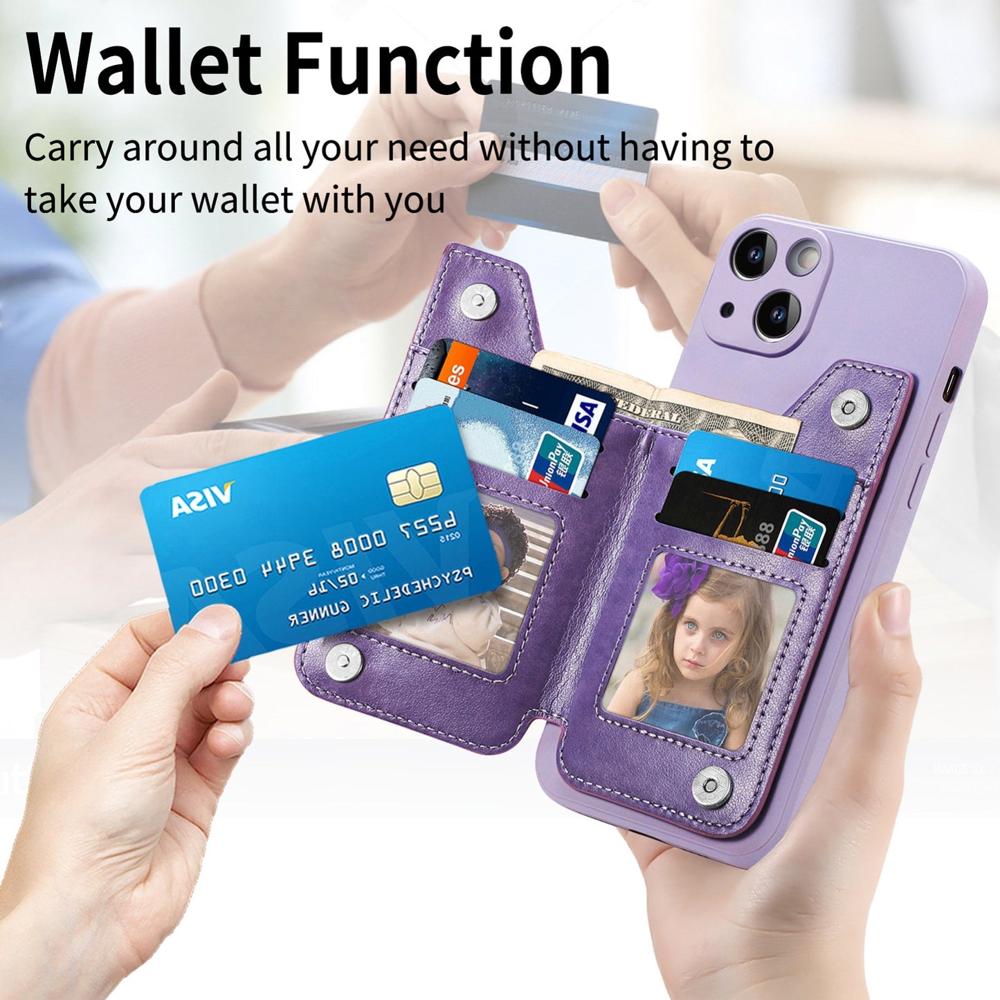 ELECTROPRIME For iPhone 15 Zipper Wallet Leather Back Shockproof Phone Case(Purple)