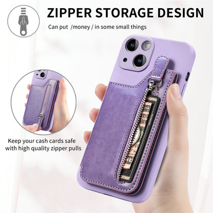 ELECTROPRIME For iPhone 15 Zipper Wallet Leather Back Shockproof Phone Case(Purple)