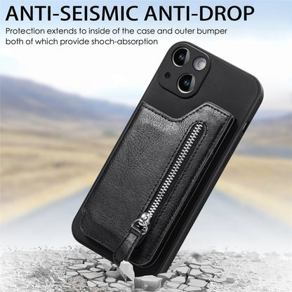 ELECTROPRIME For iPhone 15 Zipper Wallet Leather Back Shockproof Phone Case(Black)