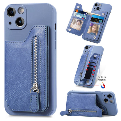 ELECTROPRIME For iPhone 15 Zipper Wallet Leather Back Shockproof Phone Case(Blue)