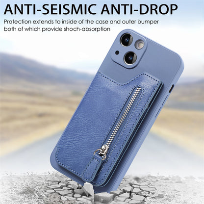 ELECTROPRIME For iPhone 15 Zipper Wallet Leather Back Shockproof Phone Case(Blue)