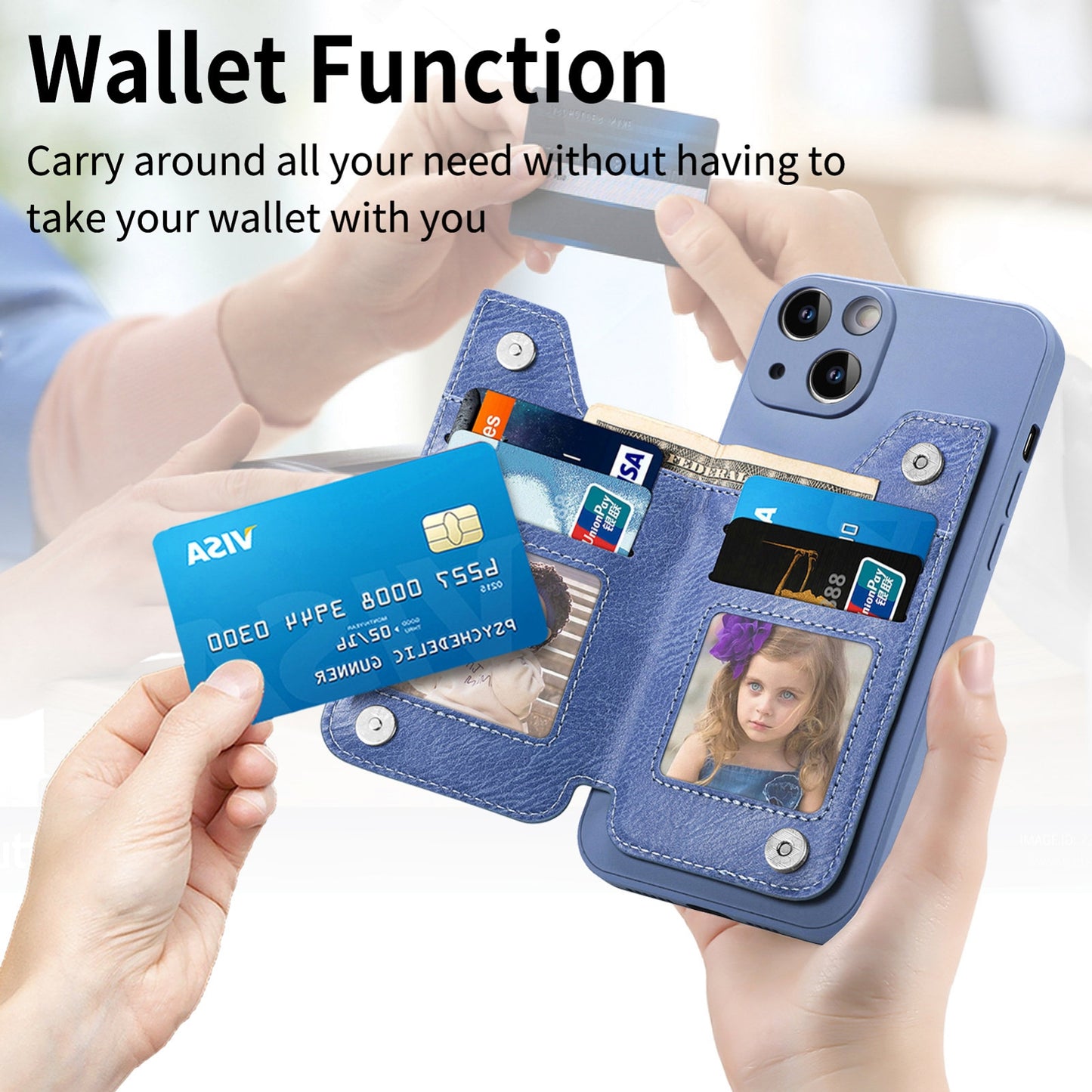 ELECTROPRIME For iPhone 15 Zipper Wallet Leather Back Shockproof Phone Case(Blue)