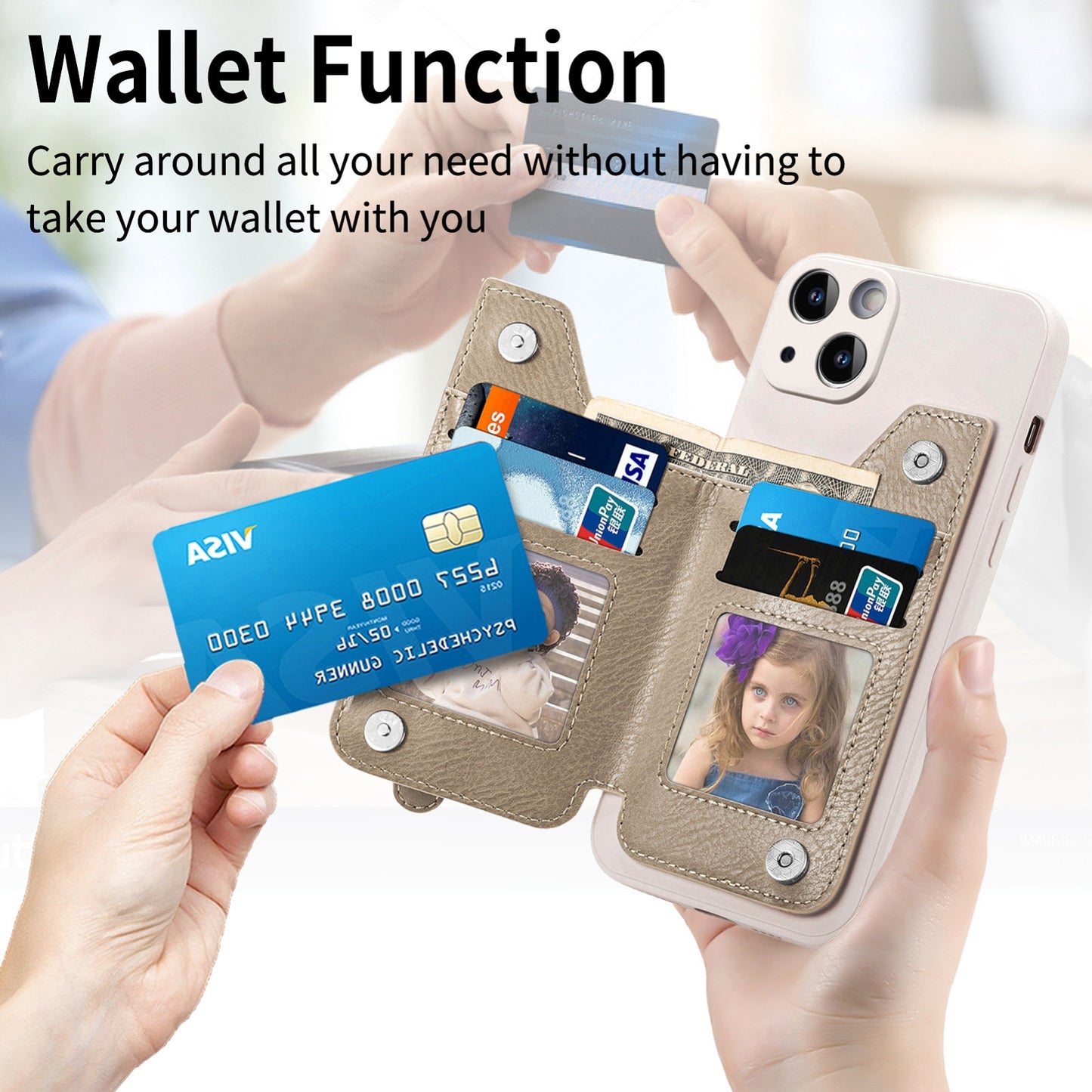 ELECTROPRIME For iPhone 15 Zipper Wallet Leather Back Shockproof Phone Case(Khaki)