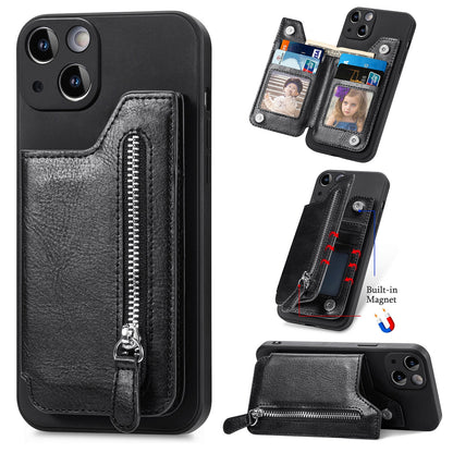 ELECTROPRIME For iPhone 15 Plus Zipper Wallet Leather Back Shockproof Phone Case(Black)