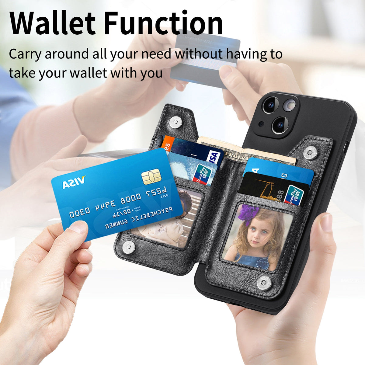 ELECTROPRIME For iPhone 15 Plus Zipper Wallet Leather Back Shockproof Phone Case(Black)