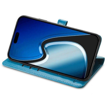 ELECTROPRIME For iPhone 15 Cat and Dog Embossed Leather Phone Case(Blue)