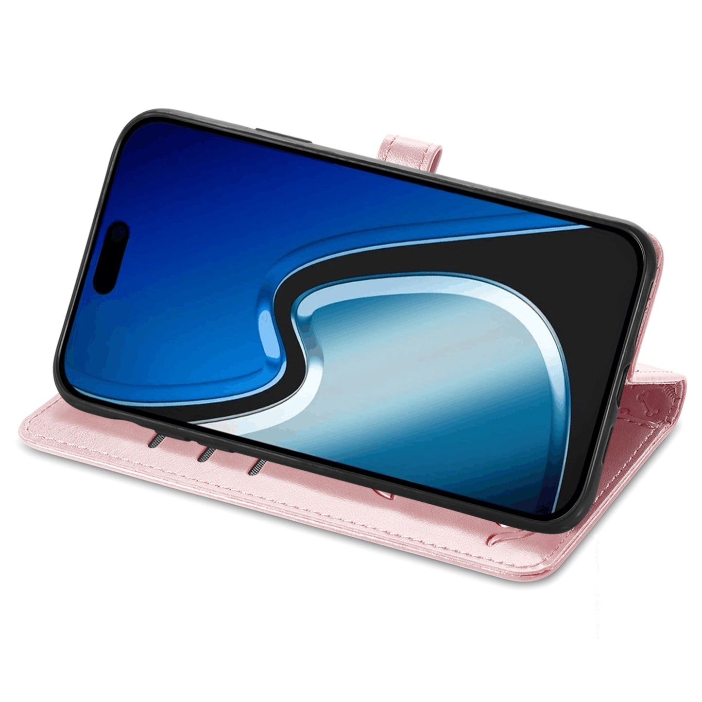 ELECTROPRIME For iPhone 15 Cat and Dog Embossed Leather Phone Case(Rose Gold)