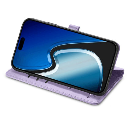 ELECTROPRIME For iPhone 15 Cat and Dog Embossed Leather Phone Case(Purple)