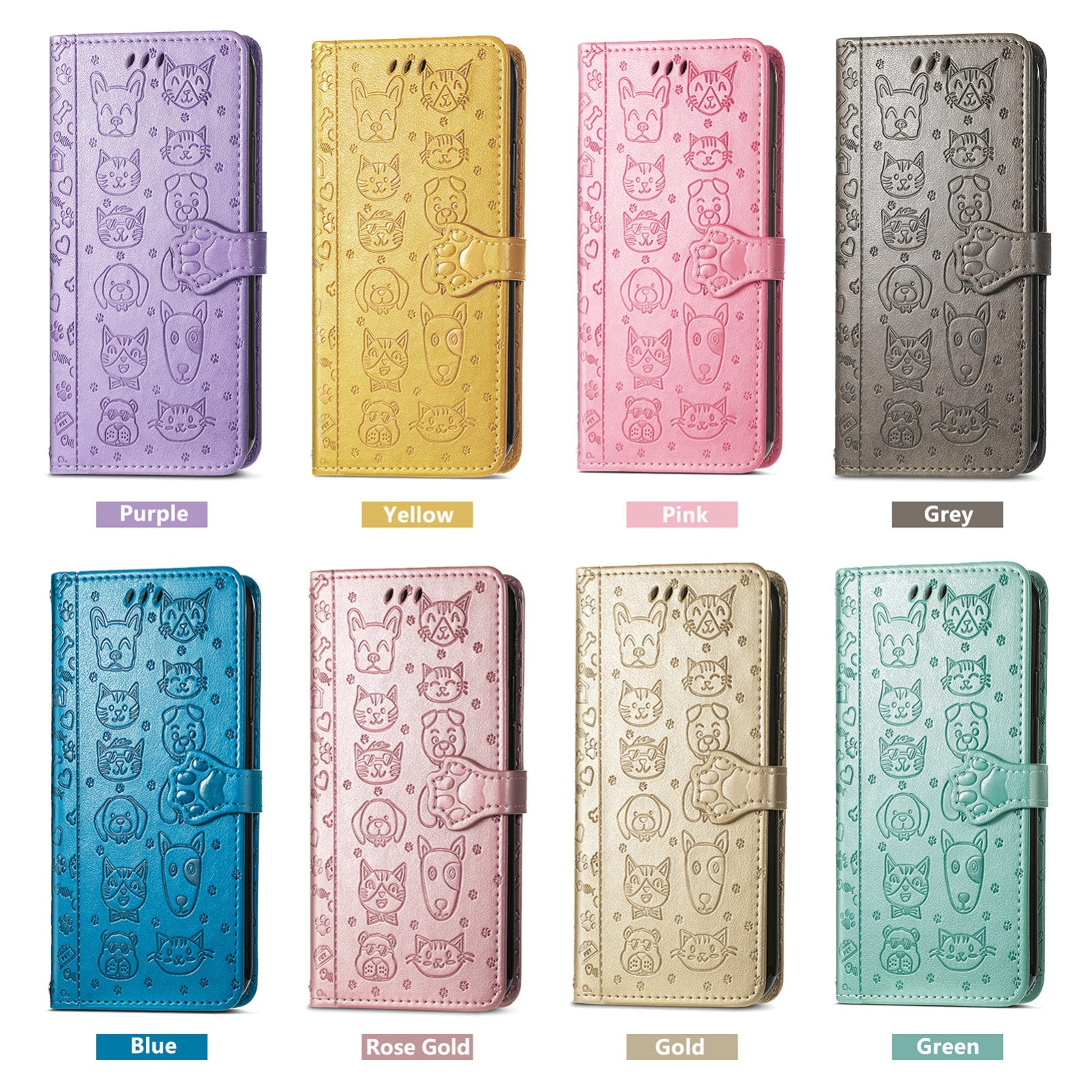 ELECTROPRIME For iPhone 15 Cat and Dog Embossed Leather Phone Case(Purple)