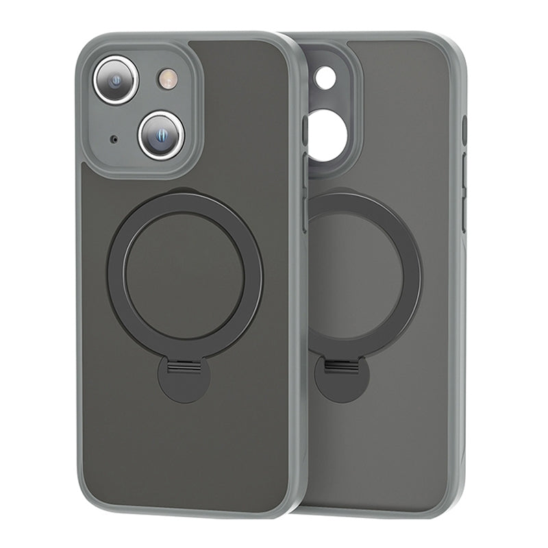 ELECTROPRIME For iPhone 15 360 Magsafe Ring Holder TPU Hybrid PC Phone Case(Grey)
