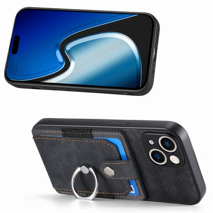 ELECTROPRIME For iPhone 15 Retro Skin-feel Ring Card Wallet Phone Case(Black)