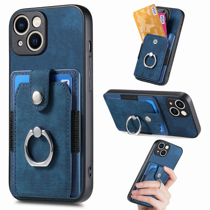 ELECTROPRIME For iPhone 15 Retro Skin-feel Ring Card Wallet Phone Case(Blue)