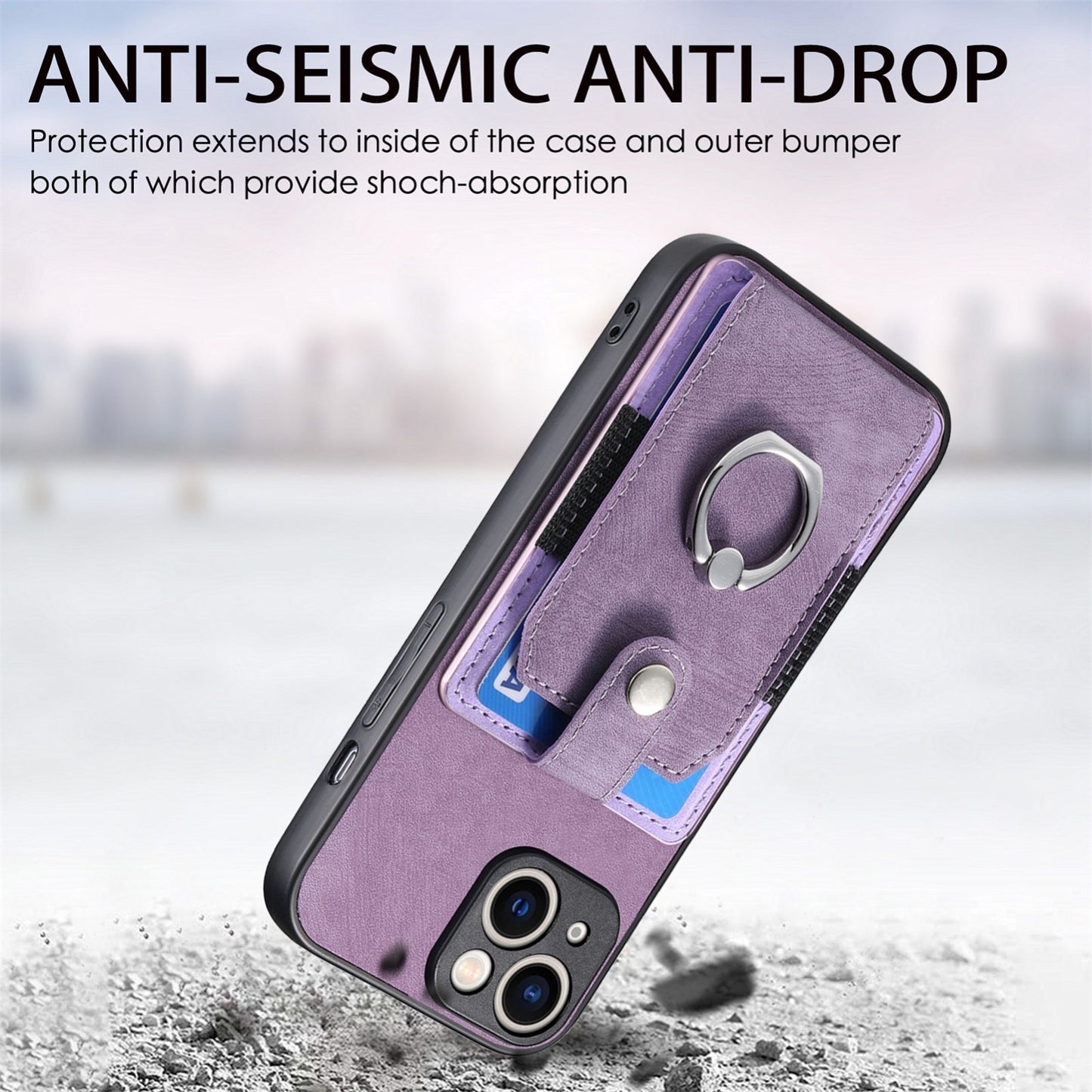 ELECTROPRIME For iPhone 15 Retro Skin-feel Ring Card Wallet Phone Case(Purple)