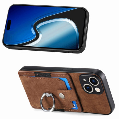 ELECTROPRIME For iPhone 15 Retro Skin-feel Ring Card Wallet Phone Case(Brown)