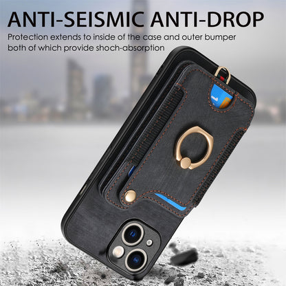 ELECTROPRIME For iPhone 15 Retro Skin-feel Ring Multi-card Wallet Phone Case(Black)