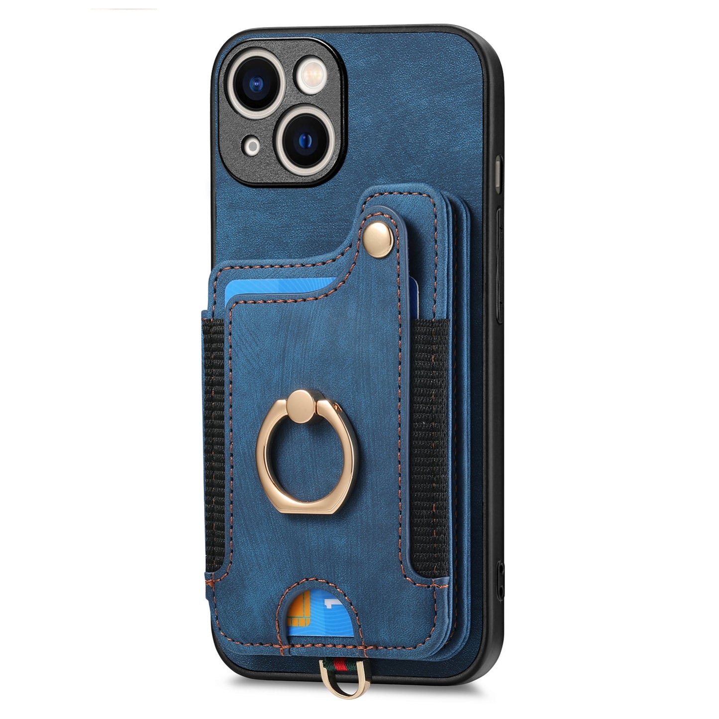 ELECTROPRIME For iPhone 15 Retro Skin-feel Ring Multi-card Wallet Phone Case(Blue)