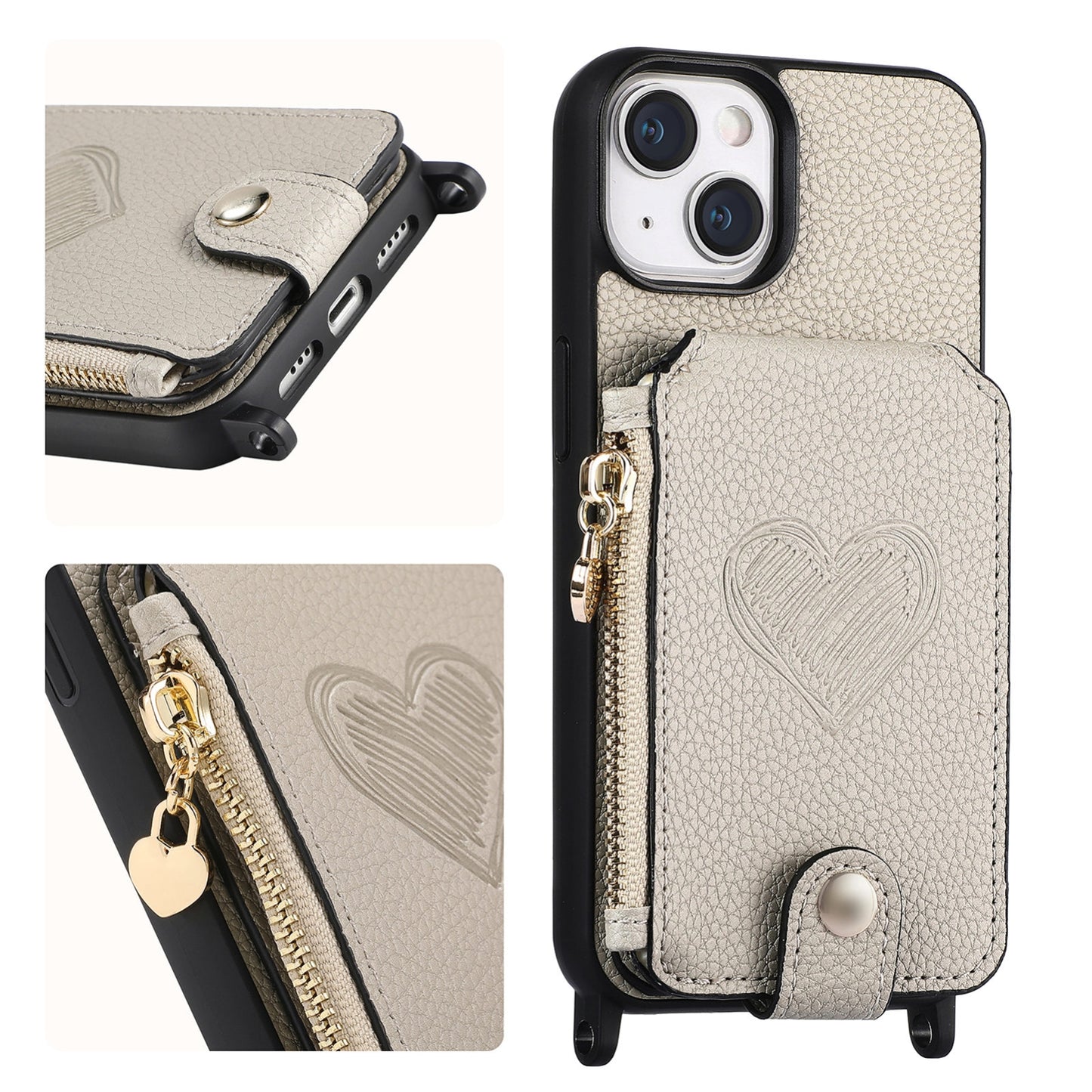 ELECTROPRIME For iPhone 15 Crossbody Love Zipper Leather Back Phone Case(White)