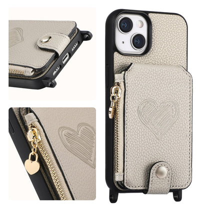 ELECTROPRIME For iPhone 15 Crossbody Love Zipper Leather Back Phone Case(White)