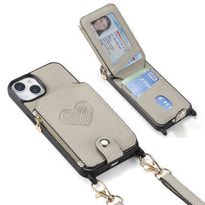 ELECTROPRIME For iPhone 15 Crossbody Love Zipper Leather Back Phone Case(White)