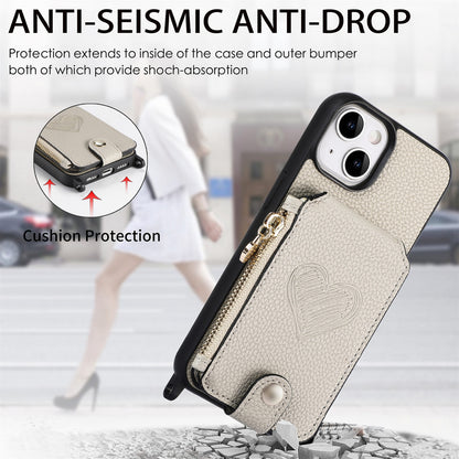 ELECTROPRIME For iPhone 15 Crossbody Love Zipper Leather Back Phone Case(White)