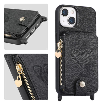 ELECTROPRIME For iPhone 15 Crossbody Love Zipper Leather Back Phone Case(Black)