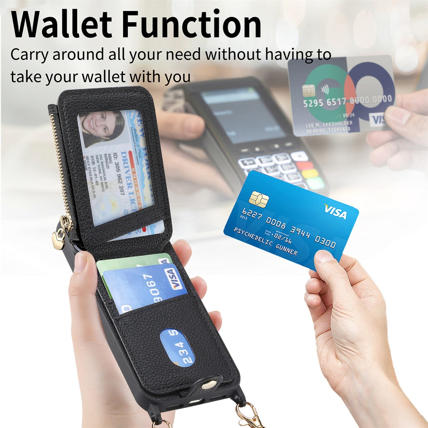 ELECTROPRIME For iPhone 15 Crossbody Love Zipper Leather Back Phone Case(Black)