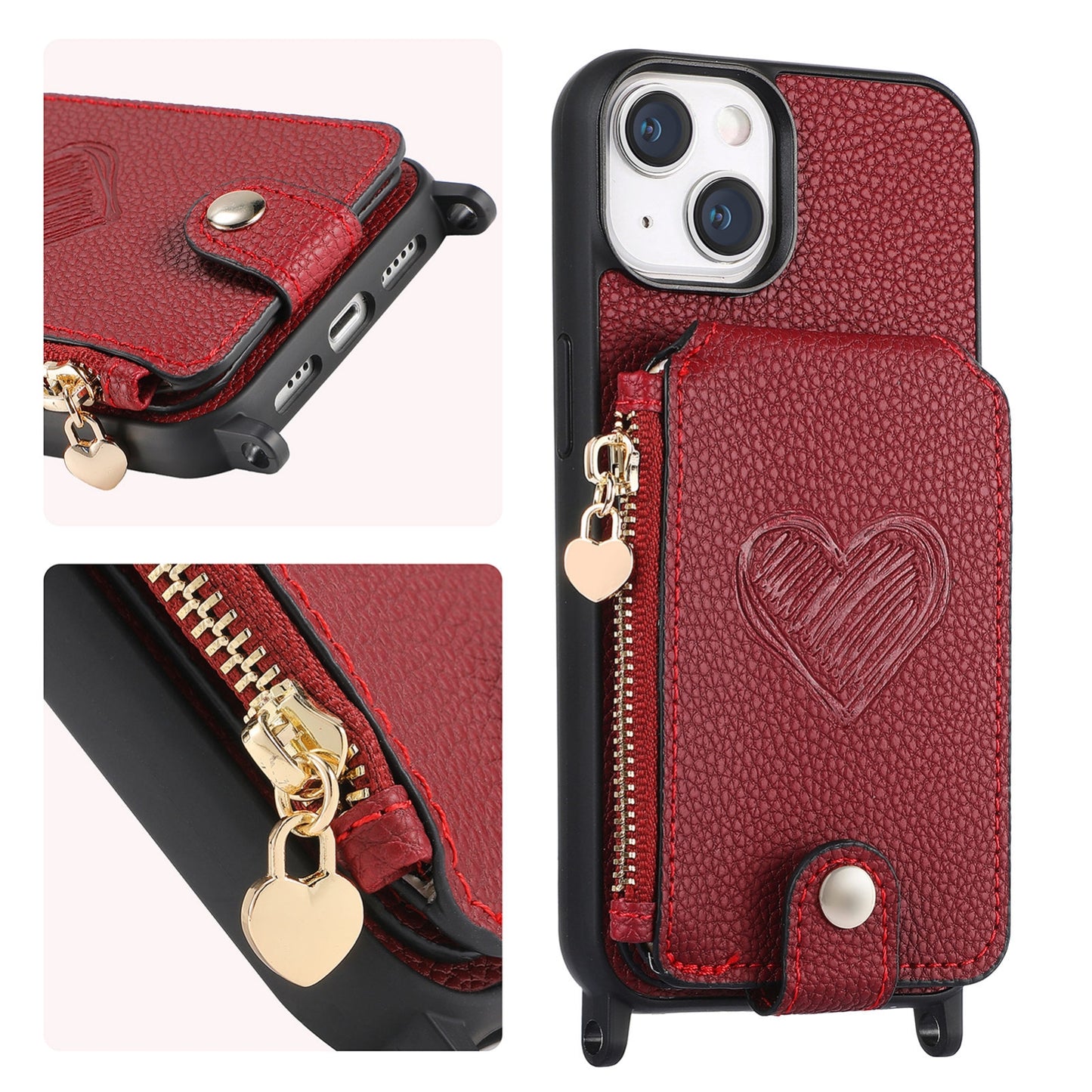 ELECTROPRIME For iPhone 15 Crossbody Love Zipper Leather Back Phone Case(Red)