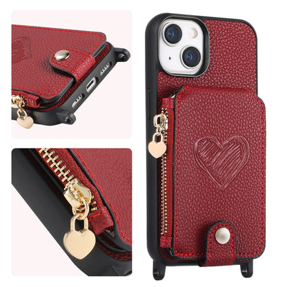 ELECTROPRIME For iPhone 15 Crossbody Love Zipper Leather Back Phone Case(Red)