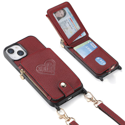 ELECTROPRIME For iPhone 15 Crossbody Love Zipper Leather Back Phone Case(Red)