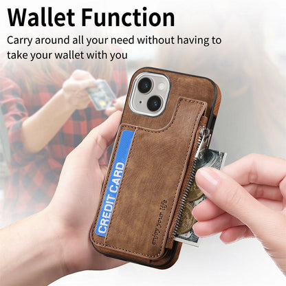 ELECTROPRIME For iPhone 15 Magsafe Zipper RFID Wallet All-inclusive Shockrpoof Phone Case(Brown)