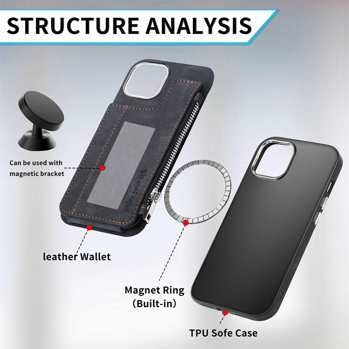 ELECTROPRIME For iPhone 15 Magsafe Zipper RFID Wallet All-inclusive Shockrpoof Phone Case(Black)