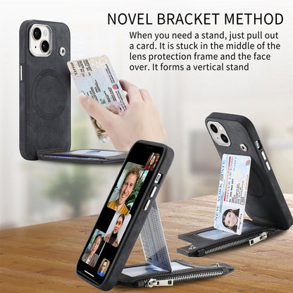 ELECTROPRIME For iPhone 15 Magsafe Zipper RFID Wallet All-inclusive Shockrpoof Phone Case(Black)