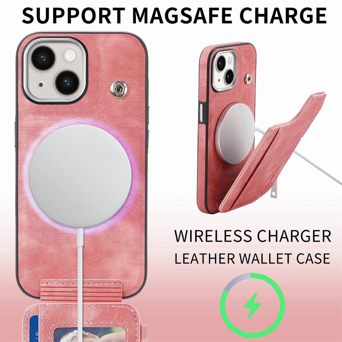 ELECTROPRIME For iPhone 15 Magsafe Zipper RFID Wallet All-inclusive Shockrpoof Phone Case(Pink)