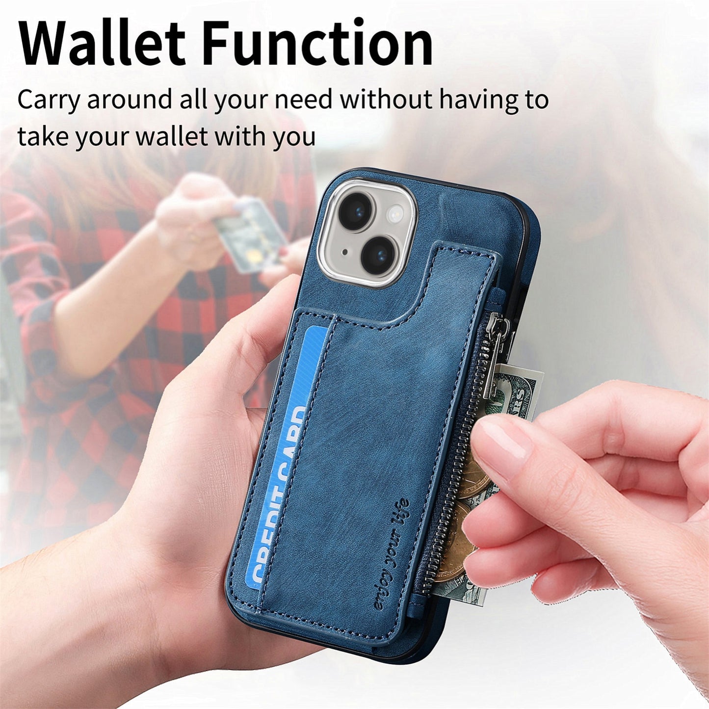 ELECTROPRIME For iPhone 15 Magsafe Zipper RFID Wallet All-inclusive Shockrpoof Phone Case(Blue)