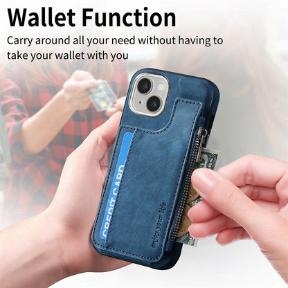 ELECTROPRIME For iPhone 15 Magsafe Zipper RFID Wallet All-inclusive Shockrpoof Phone Case(Blue)