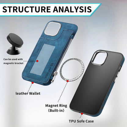 ELECTROPRIME For iPhone 15 Magsafe Zipper RFID Wallet All-inclusive Shockrpoof Phone Case(Blue)