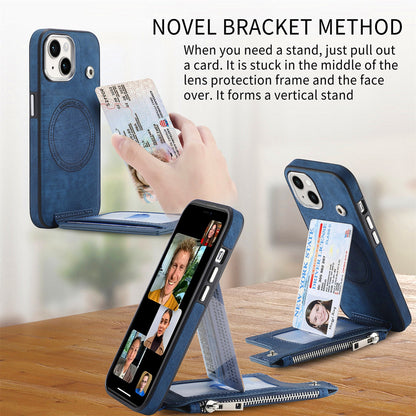 ELECTROPRIME For iPhone 15 Magsafe Zipper RFID Wallet All-inclusive Shockrpoof Phone Case(Blue)