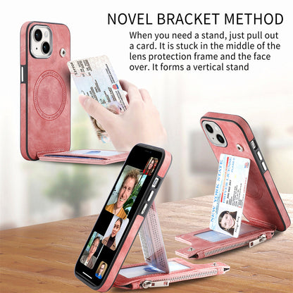 ELECTROPRIME For iPhone 15 Plus Magsafe Zipper RFID Wallet All-inclusive Shockrpoof Phone Case(Pink)