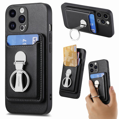 ELECTROPRIME For iPhone 15 Skin Feel Ring Holder Wallet Magnetic Phone Case(Black)