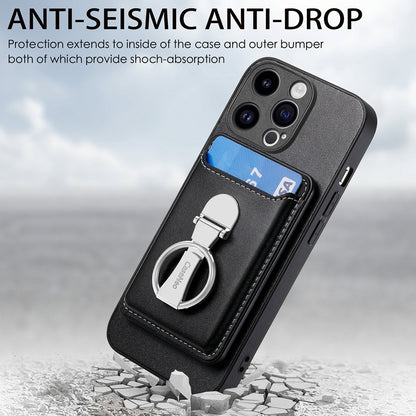 ELECTROPRIME For iPhone 15 Skin Feel Ring Holder Wallet Magnetic Phone Case(Black)