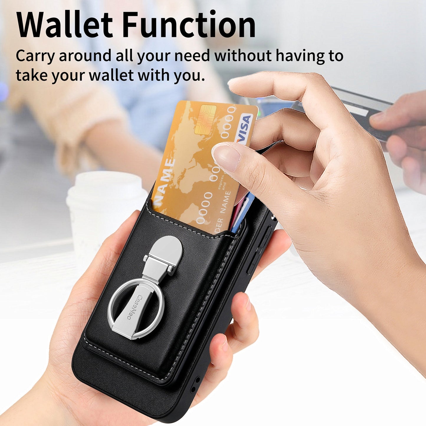ELECTROPRIME For iPhone 15 Skin Feel Ring Holder Wallet Magnetic Phone Case(Black)