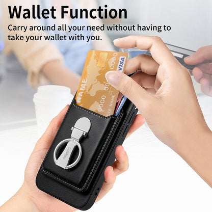 ELECTROPRIME For iPhone 15 Skin Feel Ring Holder Wallet Magnetic Phone Case(Black)