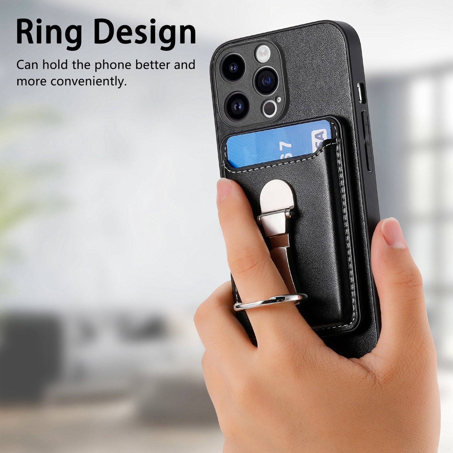 ELECTROPRIME For iPhone 15 Skin Feel Ring Holder Wallet Magnetic Phone Case(Black)